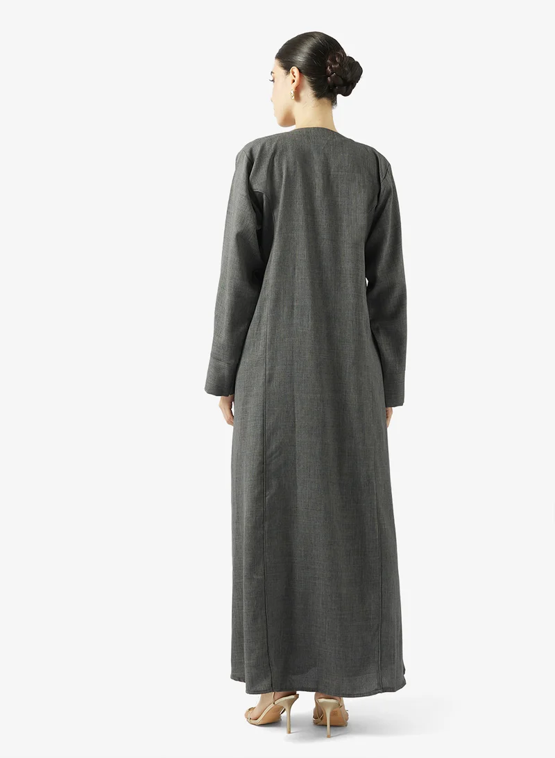 hayas closet  Floral Embellished Open Front V Neck Abaya for Women | Best Price UAE